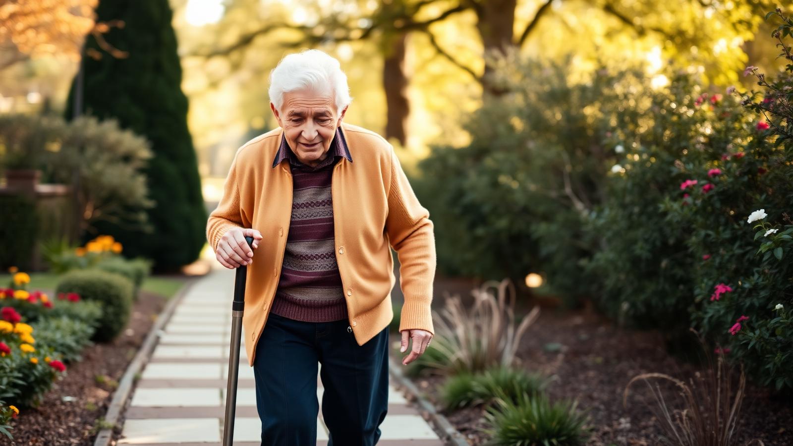 An older adult receiving movement support as part of Parkinson's disease care at home